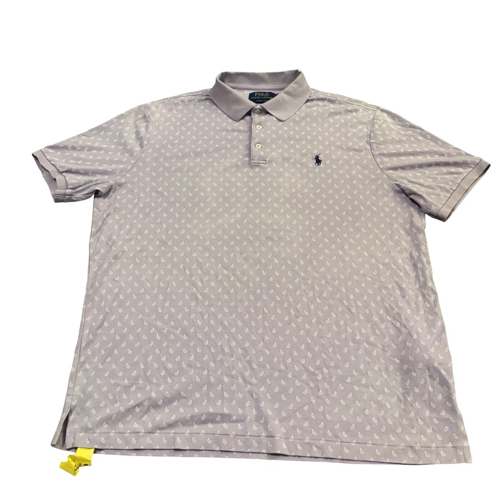 Polo Ralph Lauren Mens Classicโ Fit Lavender Paisley Cotton Polo Shirt Large